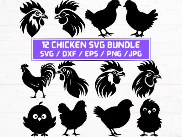 12 Chicken SVG Bundle Graphics for Crafts