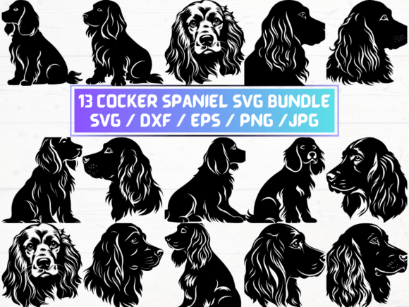 Cocker Spaniel Dog SVG, DXF, EPS, JPG for Crafts & Graphics