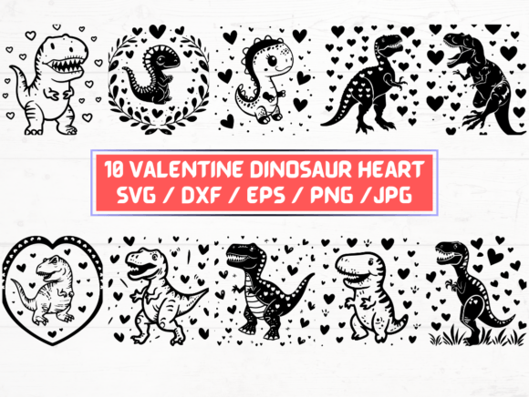 Valentine Dinosaur Heart Graphics for Crafts