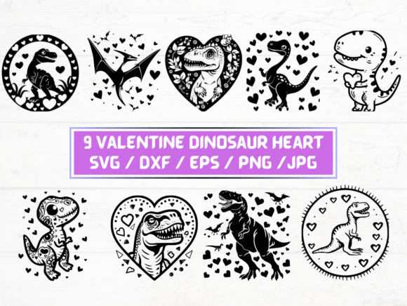 Valentine Dinosaur Hearts Graphics for Crafts