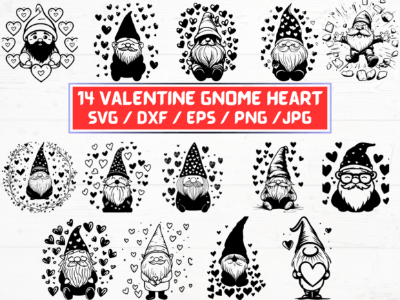 Valentine Gnome Heart Graphics for Crafts