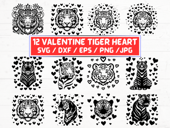 Valentine Tiger Heart Graphics for Crafts and Branding