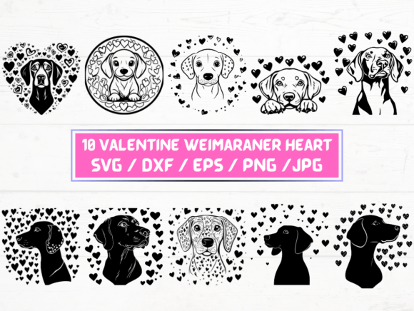 Valentine Weimaraner Heart SVG Laser Cut Graphics for Crafts