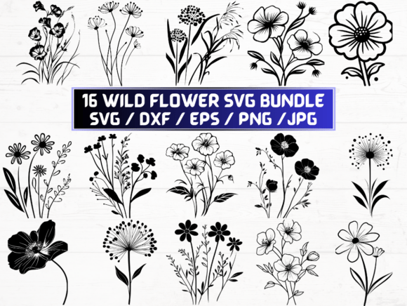 Wild Flower Silhouette Svg Pack Graphics for Crafts